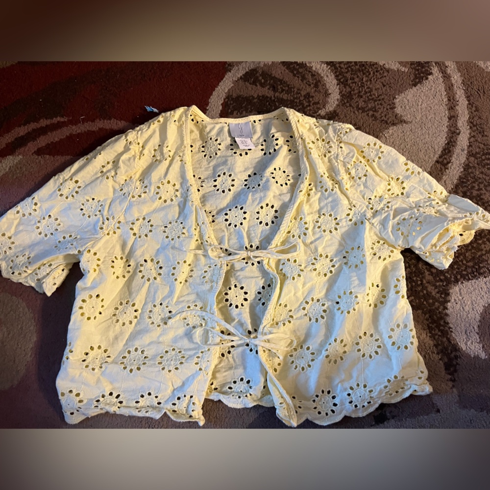 Joie Yellow Eyelet Lace Blouse